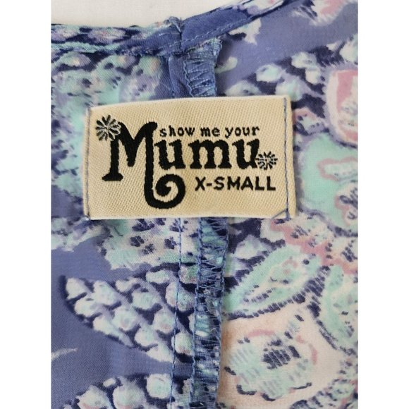 Show Me Your Mumu Floral Flowy Batwing "Moon" Tunic Top Blue/White Size X-Small - Picture 5 of 9